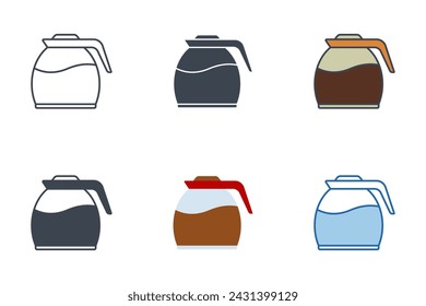 Coffee Pot icons with different styles. Coffee pot full of coffee or tea symbol vector illustration isolated on white background