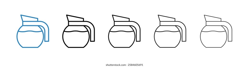 Coffee pot icons in five different stroke sizes