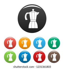Coffee pot icons set 9 color vector isolated on white for any design