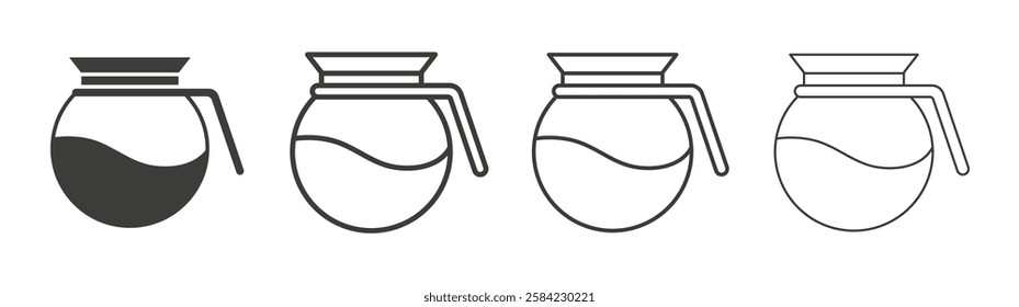 Coffee pot icons set. Liner outlined and flat black color