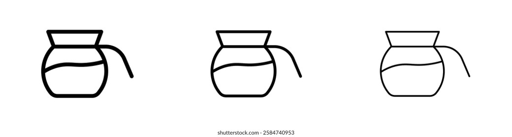 Coffee pot icons in three different stroke lines