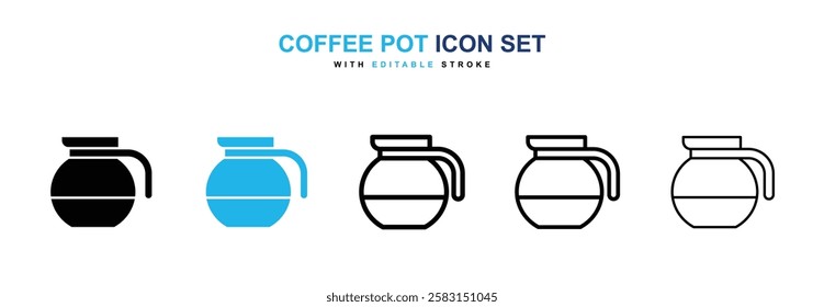 Coffee pot icons vector collection in black and blue colors on white background