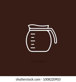 Coffee pot, jug outline icon. Glass pot vector illustration. Coffee maker icon on brown background. Alternative brewing methods