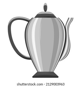 Coffee pot, kettle. Individual design of the kettle. Kitchen utensils for hot drinks and boiling water. Vector icon, cartoon, complex flat, isolated