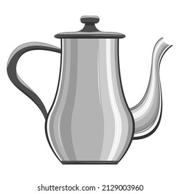 Coffee pot, kettle. Long curved nose, classic design. Kitchen utensils for hot drinks and boiling water. Vector icon, cartoon, complex flat, isolated