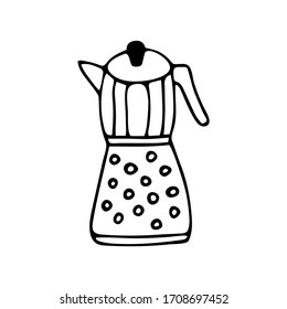 Coffee pot. Kettle for making coffee. black and white doodle style illustration single vector