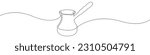 Coffee pot line continuous drawing vector. One line Coffee pot vector background. Coffee maker icon. Continuous outline of a Coffee grinder. Turks for coffees.