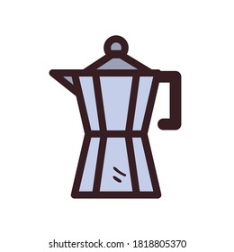 Coffee pot line and fill style icon design of time drink breakfast beverage shop morning store aroma and caffeine theme Vector illustration