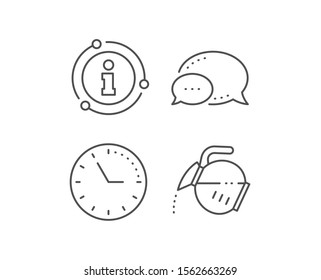 Coffee pot line icon. Chat bubble, info sign elements. Hot drink sign. Tea glass mug symbol. Linear coffee pot outline icon. Information bubble. Vector