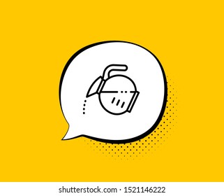 Coffee pot line icon. Comic speech bubble. Hot drink sign. Tea glass mug symbol. Yellow background with chat bubble. Coffee pot icon. Colorful banner. Vector