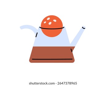Cafeteira com forma moderna. Copo de vidro para preparar bebidas à base de ervas e fazer bebidas. Chaleira transparente, cafeteira com água quente e ervas do chá. Ilustração de vetor isolado plano sobre fundo branco