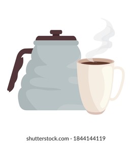 coffee pot and mug design of drink caffeine breakfast and beverage theme Vector illustration