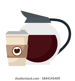 coffee pot and mug isolated design of drink caffeine breakfast and beverage theme Vector illustration