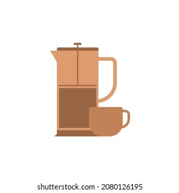 Coffee pot with a mug on a white background. Coffee concept.