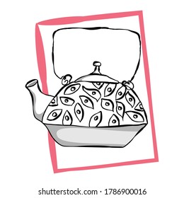 Coffee pot for outdoor cooking. Kettle. Hand drawn vector illustration.