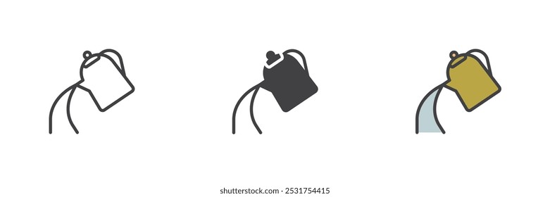 Coffee pot pour different style icon set. Line, glyph and filled outline colorful version, outline and filled vector sign. Kettle pour water symbol, logo illustration. Vector graphics