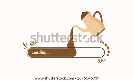 Coffee pot pouring into loading bar creative vector illustration