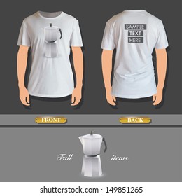 Coffee pot printed on shirt. vector design 