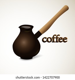 Coffee pot realistic turkish with turkish or arabic coffee cezve cup on white background. Vector illustration.