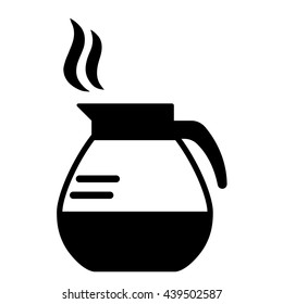 coffee pot with steam black simple icon on white background