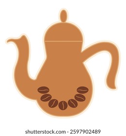 Coffee pot sticker, vector illustration, isolated on a transparent background. Decorative element, menu, cafeteria, cafe, shop, coffee lovers.