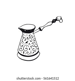 Coffee pot symbol isolated on white background. Kitchen tool outline in cartoon style.