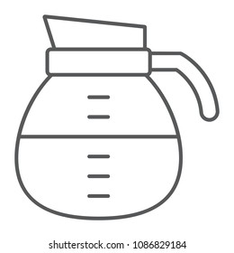 Coffee pot thin line icon, coffee and cafe, drink sign vector graphics, a linear pattern on a white background, eps 10.