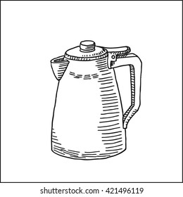 coffee pot. vector hand drawn sketch illustration