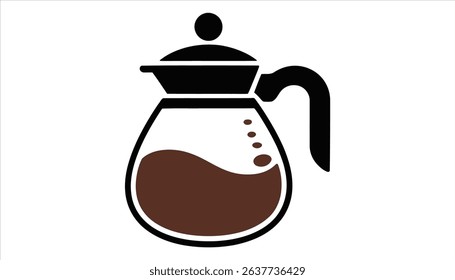 Coffee Pot Vector Icon. Minimal Black and Brown Carafe Illustration for Cafe, Beverage, and Kitchen Designs