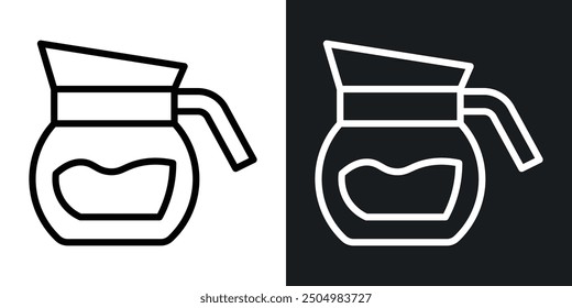 Coffee pot vector icon set black and white filled and outlined style.