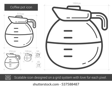 Icono de línea vectorial de la olla de café aislado en fondo blanco. Icono de la línea del café para infografía, sitio web o aplicación. Icono escalable diseñado en un sistema de cuadrícula.