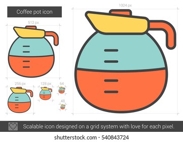 Coffee pot vector line icon isolated on white background. Coffee pot line icon for infographic, website or app. Scalable icon designed on a grid system.