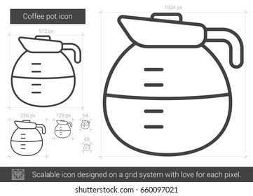 Coffee pot vector line icon isolated on white background. Coffee pot line icon for infographic, website or app. Scalable icon designed on a grid system.