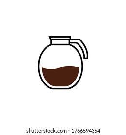 Coffee pot vector on white background. Thin line pot icon with brown coffee in it; cappuccino, brewed coffee, coffee shop logo. Menu icons.