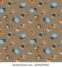 Coffee Pots and Cups Seamless Pattern.  Design for fabric, textile, wallpaper, packaging	
