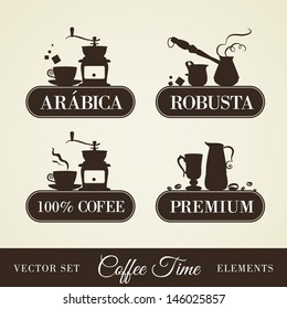 Coffee and pots. Vector set.