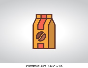 coffee pouch icon, filled line icon