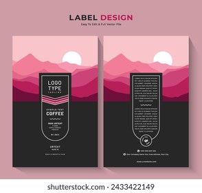 Coffee pouch packaging and label design, professional food sticker minimalist banner vector vintage tag.