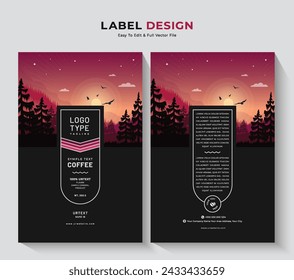 Coffee pouch packaging and label design, professional food sticker minimalist banner vector vintage tag.