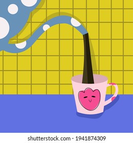 Coffee is poured into a cup that smiles