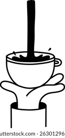 Coffee Pouring into Cup Vector Illustration - Hand Holding Mug in Minimal Doodle Style
