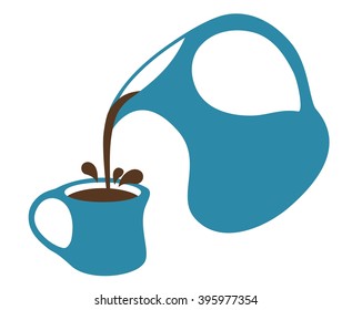 Coffee pouring from a jug into cup. Isolated. White background