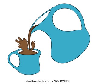 Coffee pouring from a jug with a splash. Isolated. White background