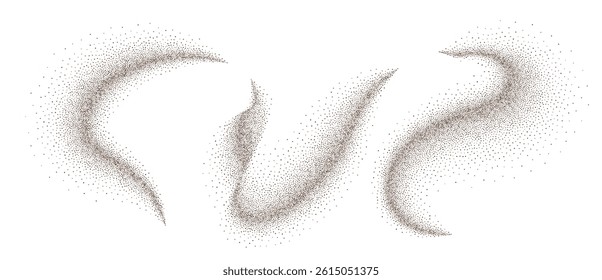 Coffee powder chocolate cocoa dust brown sandy background. Cacao bean particles swirl and splash in realistic motion. Ground cinnamon and sugar scatter in fresh spiral wave design.