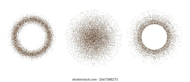 Conjunto de círculo de pó de café. Textura de mancha redonda de cacau ou açúcar mascavo