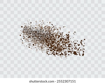 Coffee powder. Flying coffee powder isolated on white background. Coffee, cocoa or chocolate speckles. . Vector illustration