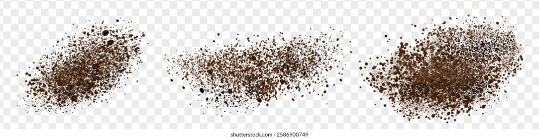 Coffee powder. Flying coffee powder isolated on white background. Coffee, cocoa or chocolate speckles. . Vector illustration