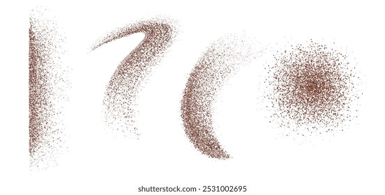 Coffee powder splashes set isolated on white background. Vector realistic illustration of chocolate, cocoa, cinnamon sugar, dust stains on surface, top view of brown granules scattered on table