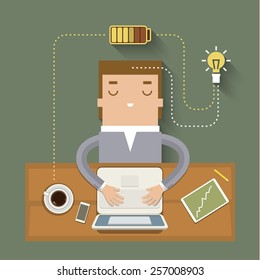Coffee power. Concept of cheerfulness, recharge your batteries and beginning of the day. Flat style trendy modern design vector illustration