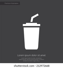 coffee premium illustration icon, isolated, white on dark background, with text elements 